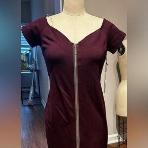 Haute Monde Maroon Gold Detail Zipper Dress Large, NWT